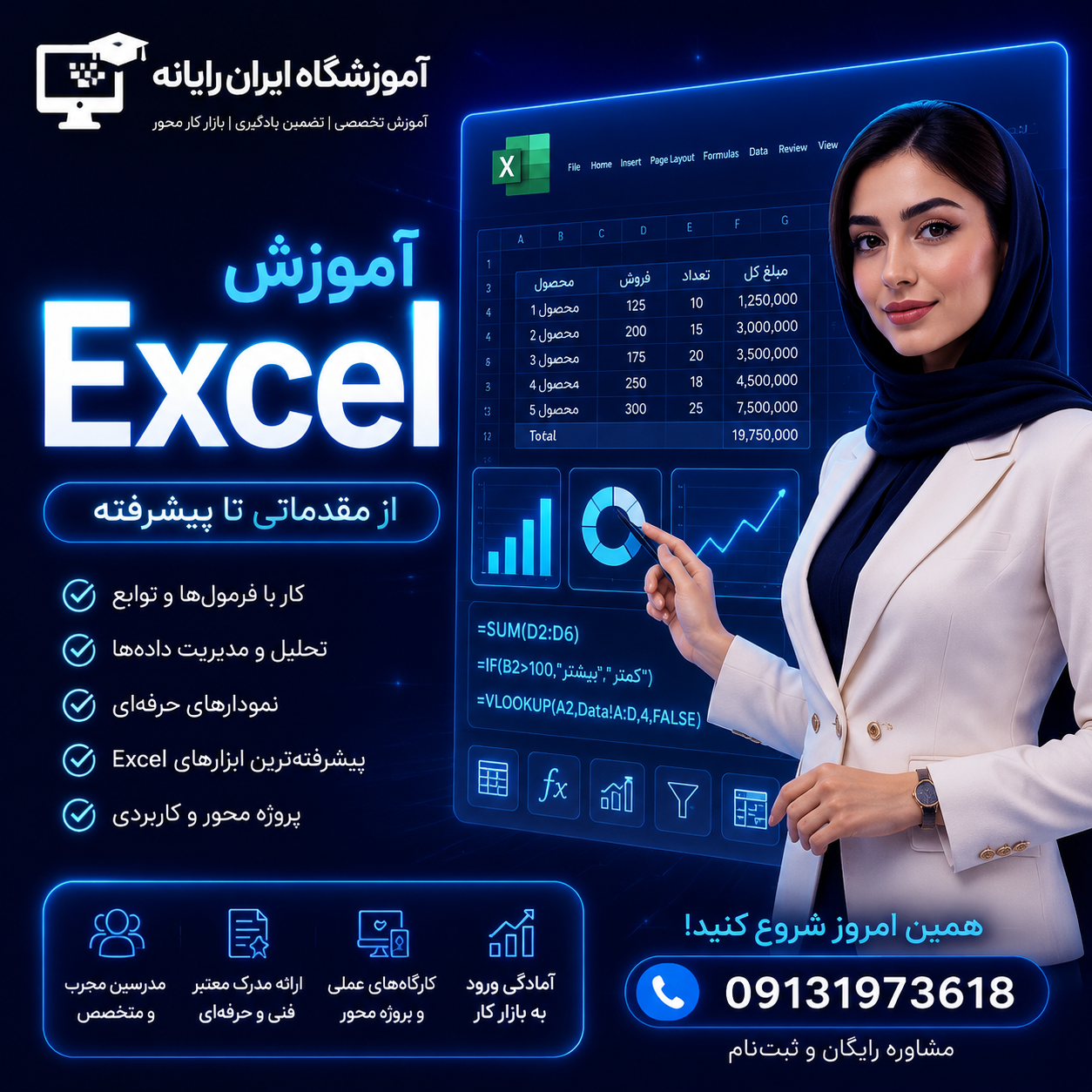 کار با صفحه گسترده (Excel)